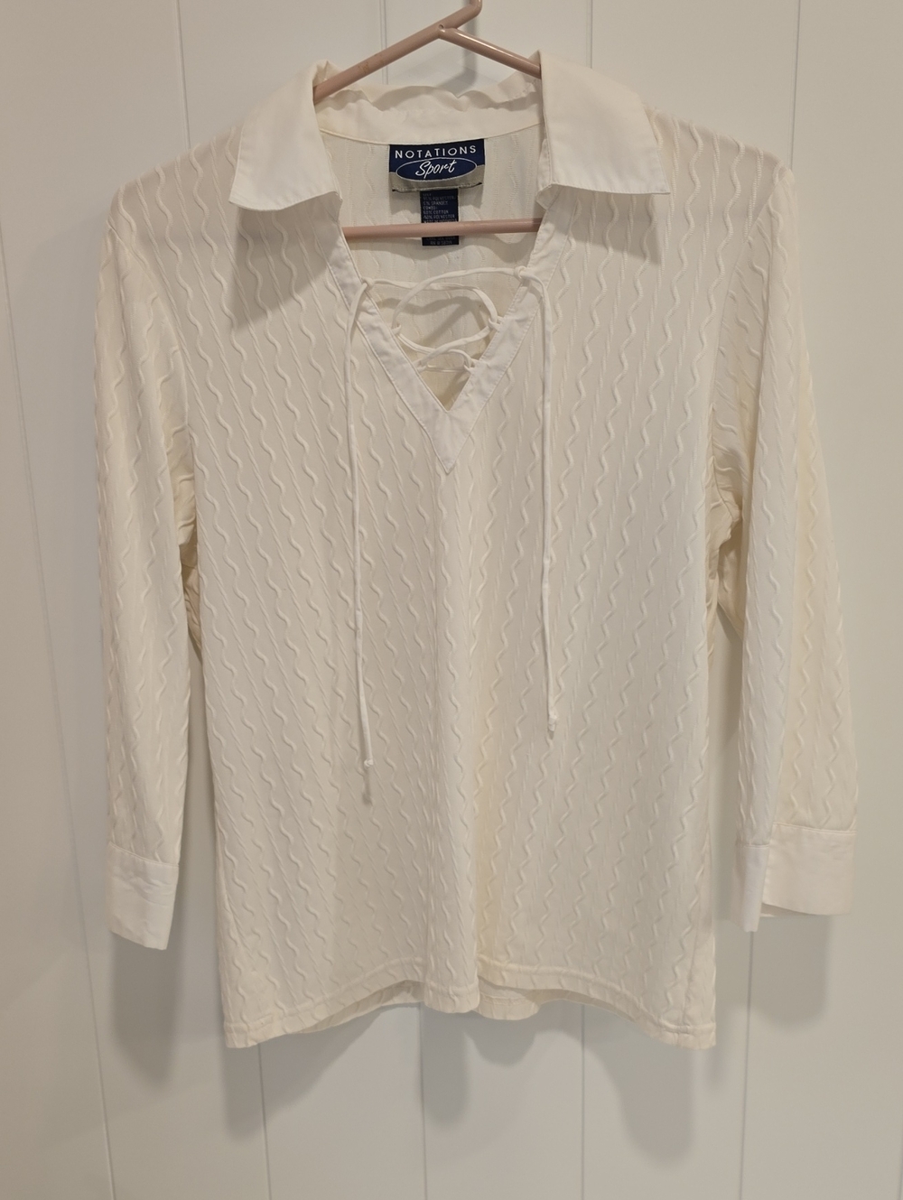 Notations Sport Lace-Up V-Neck Collared Blouse